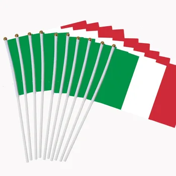 14x21cm 10pcs Piccola bandiera italiana mano sventolando bandiere con Aste Plastica NC009