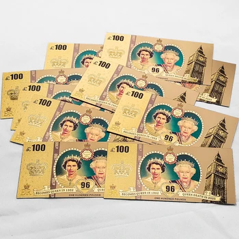 1926-2022 la Regina Elisabetta II in Lamina d'Oro Commemorativa Banconote 100Pounds Prop Denaro Reale Britannica Regali della Famiglia per la Raccolta