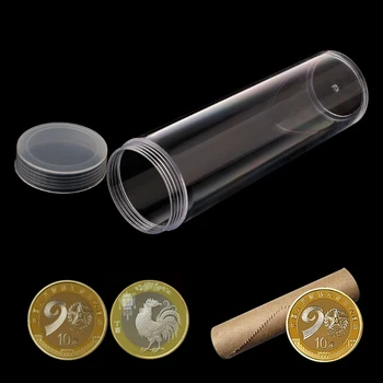 Nuovo Round di Immagazzinaggio di Plastica del Tubo Con una Vite Sul Tappo Per 27mm Monete O Titolare Capsule