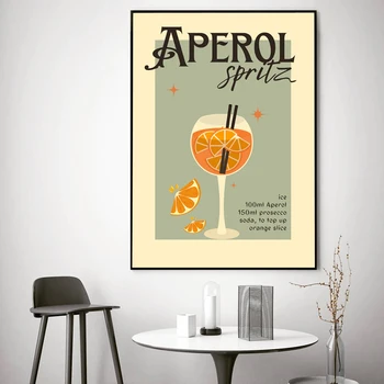 Verde Retrò Aperol Cocktail Con la Ricetta di Design Vintage, Arte della Parete, Tela Nordic Poster a Parete Immagine Per Bar, Arredamento cucina