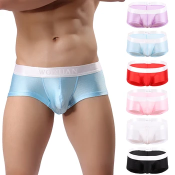 WOXUAN Marchio Uomo Sexy di Seta Scivola Mini Boxer Shorts Underwear Gay Maschio Rigonfiamento del Sacchetto Trunks Mutandine Mutande